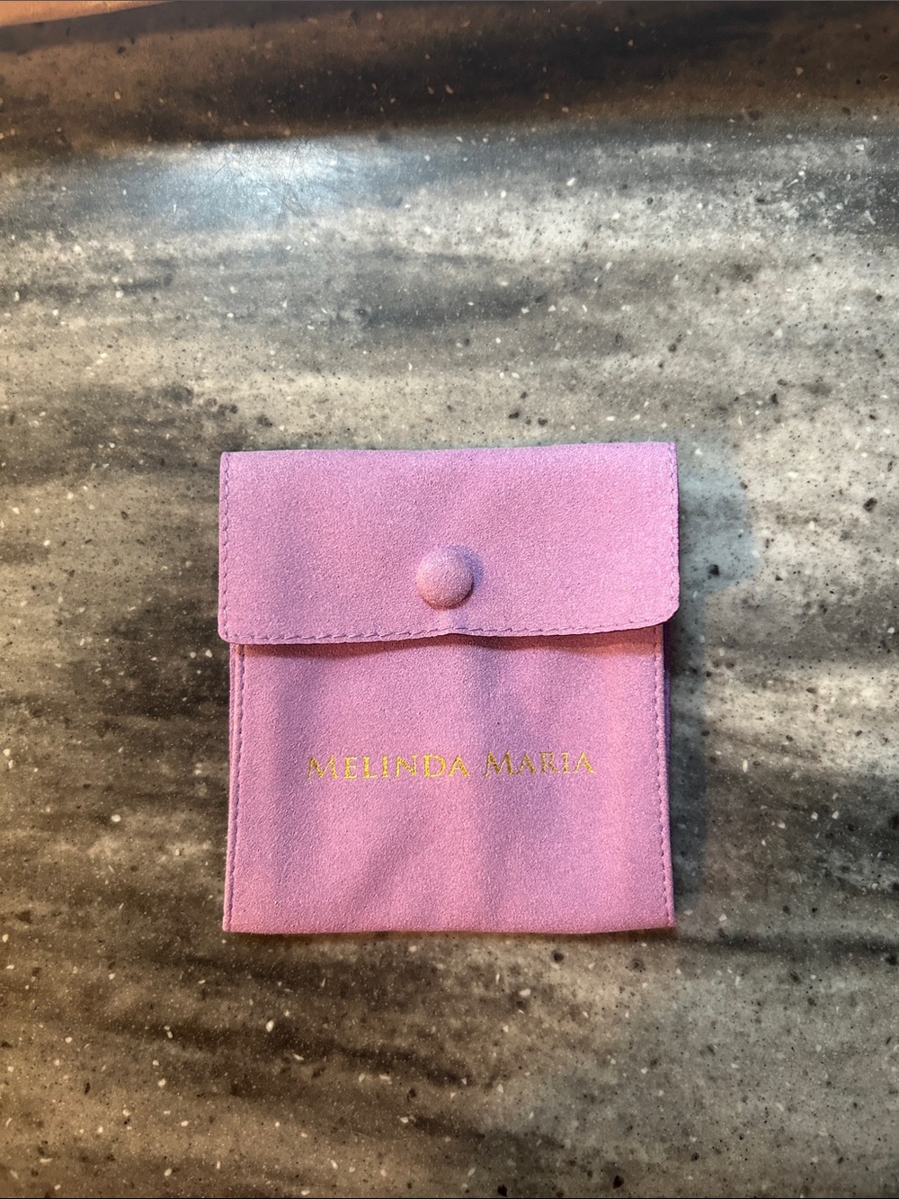 Melinda Maria Pink Suede Jewelry Pouch with Gold Logo